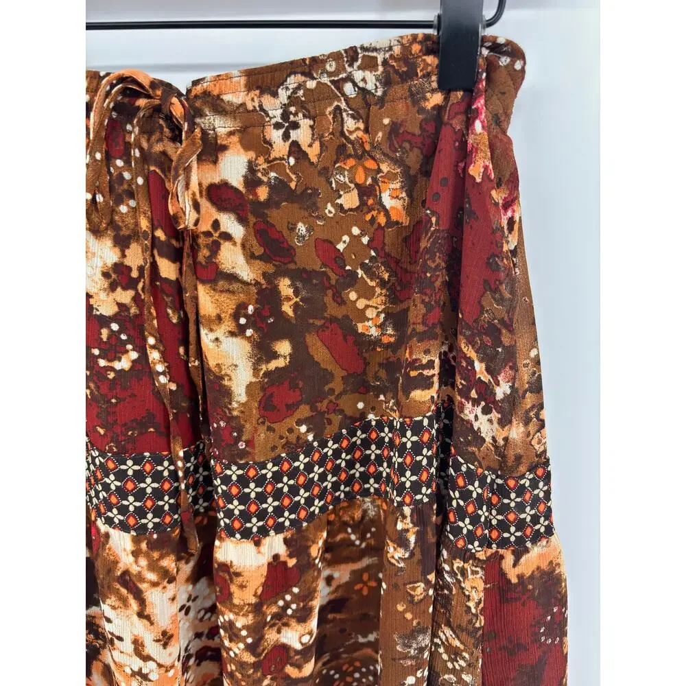 Vtg Patchwork Fairygrunge Boho Drawstring Midi Skirt 14P Hippie Dark Romantic